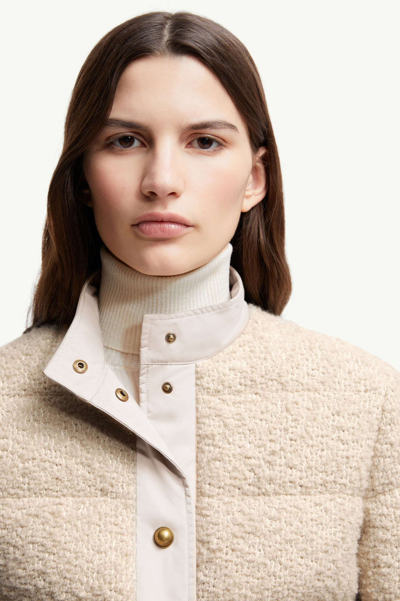 Blandy kurze Daunenjacke mit Bouclé aus einer Wollmischung Damen Hellbeige Moncler 5