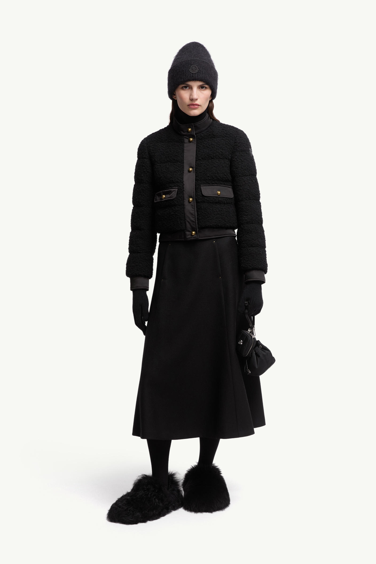 Piumino Corto Blandy in Misto Lana Bouclé Donna Nero Moncler 0
