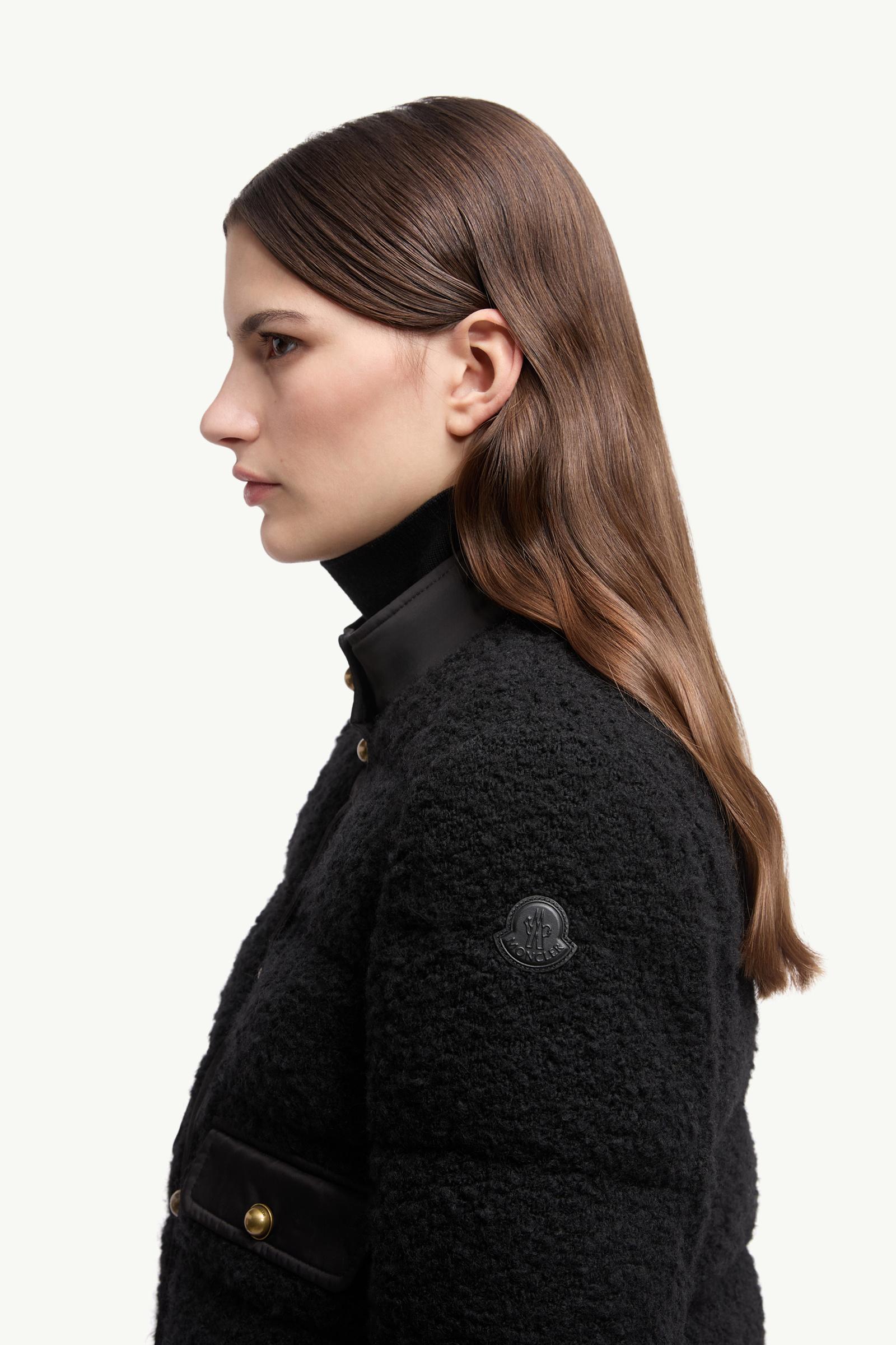 Piumino Corto Blandy in Misto Lana Bouclé Donna Nero Moncler 1