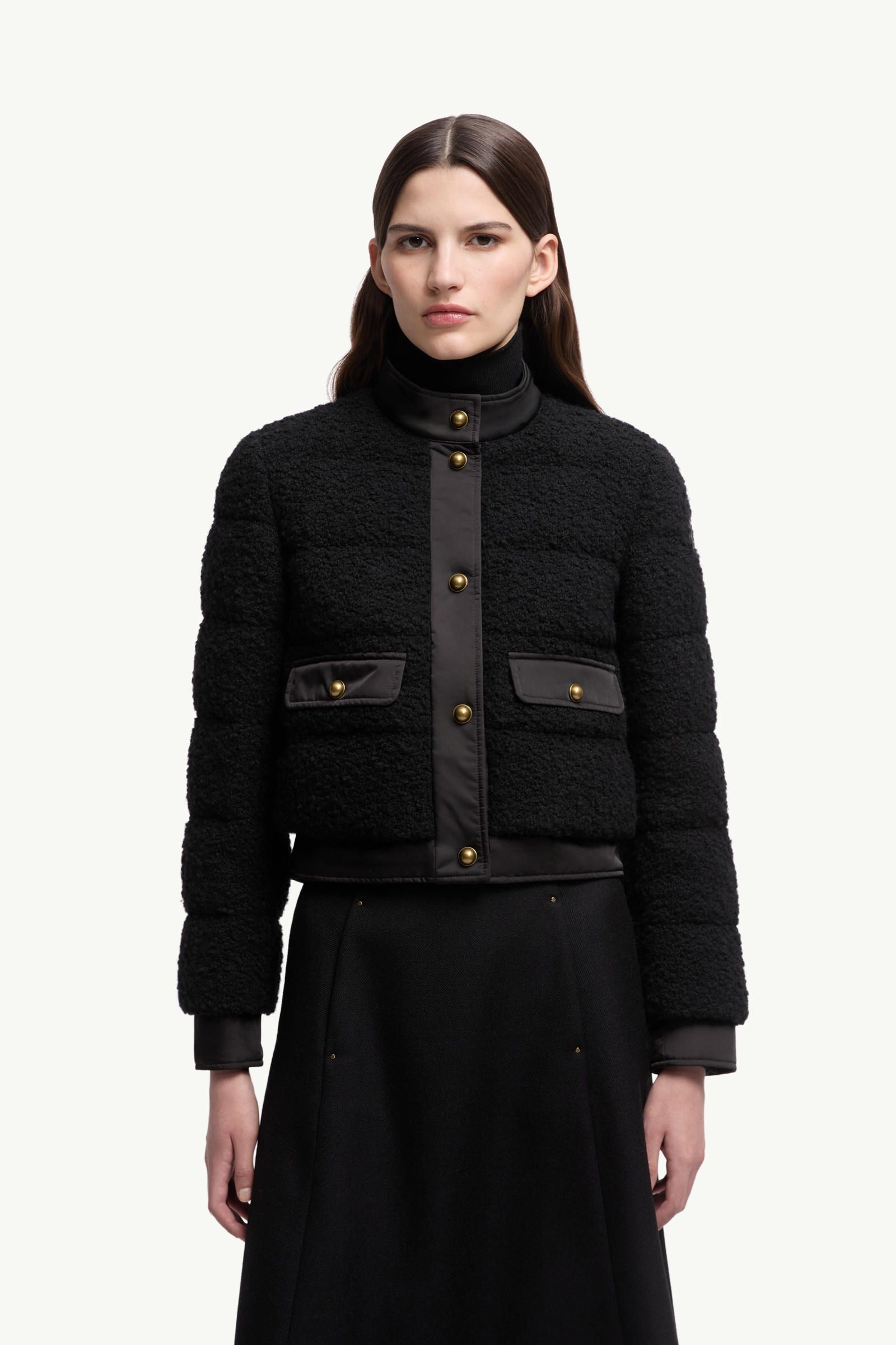 Piumino Corto Blandy in Misto Lana Bouclé Donna Nero Moncler 3