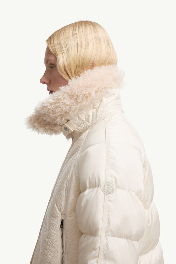 Rubrouk Teddy-Trimmed Short Down Jacket Women White Ivory Moncler 1
