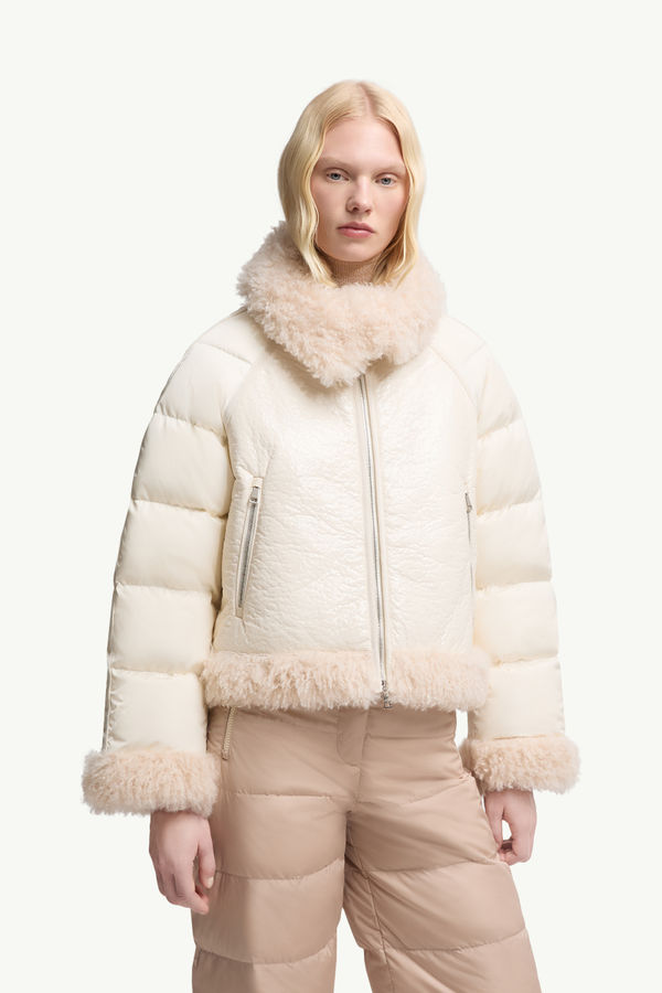 Rubrouk Teddy-Trimmed Short Down Jacket Women White Ivory Moncler 3