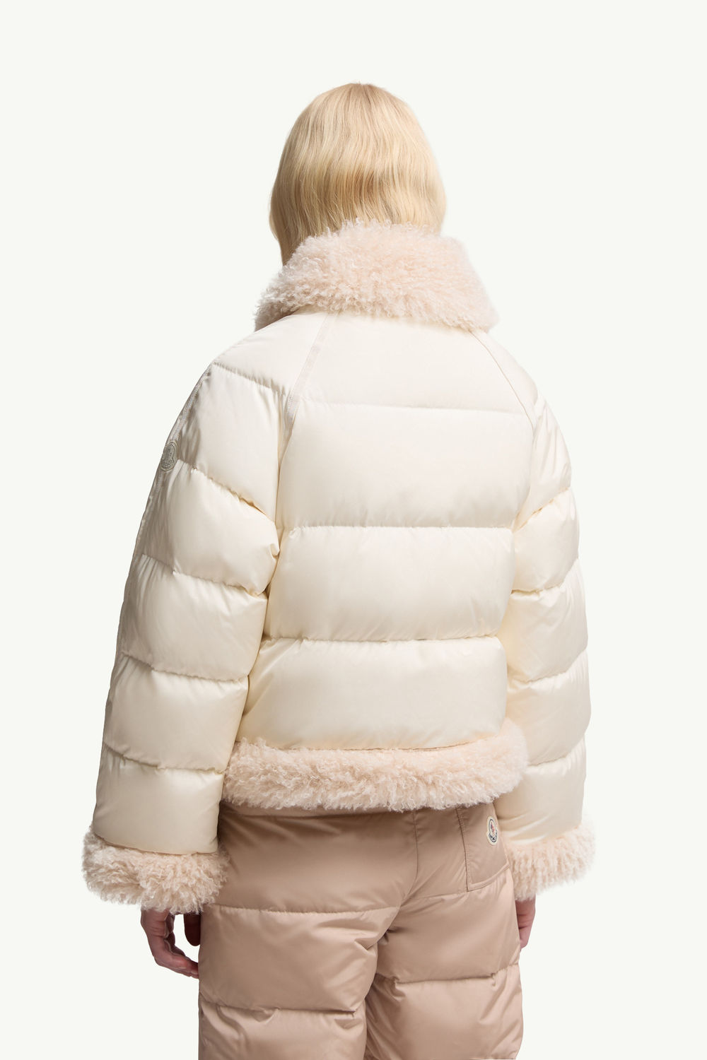 Rubrouk Teddy-Trimmed Short Down Jacket Women White Ivory Moncler 4