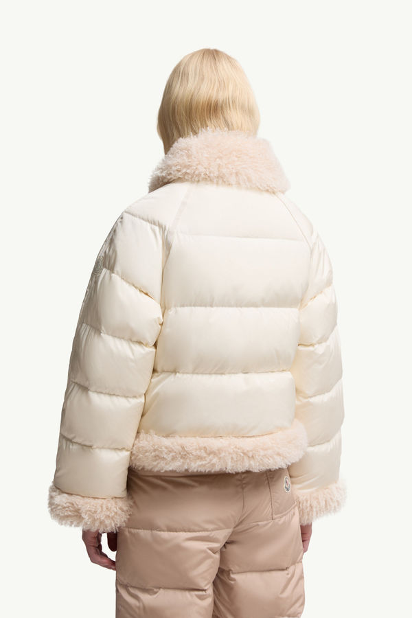 Rubrouk Teddy-Trimmed Short Down Jacket Women White Ivory Moncler 4