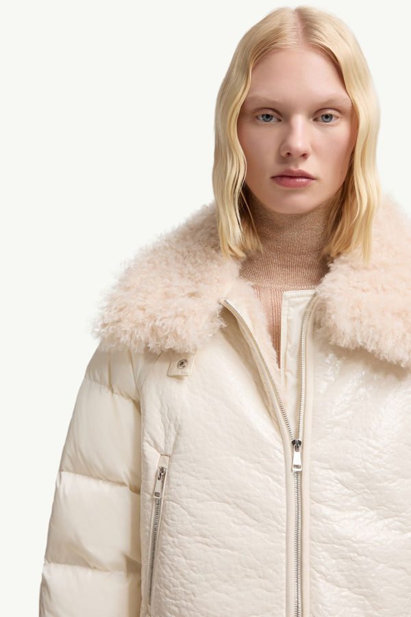 Rubrouk Teddy-Trimmed Short Down Jacket Women White Ivory Moncler 5