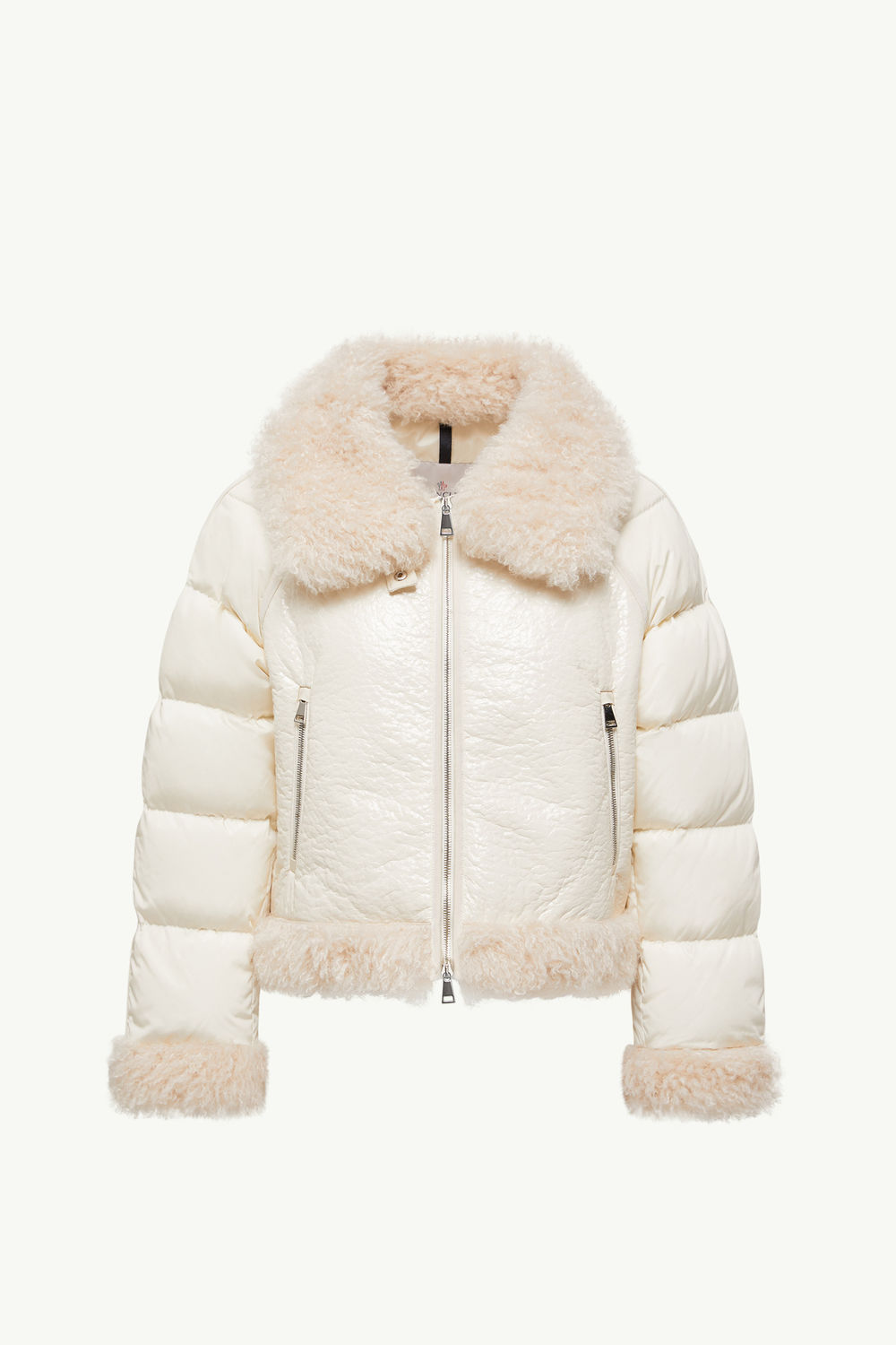 Rubrouk Teddy-Trimmed Short Down Jacket Women White Ivory Moncler 2
