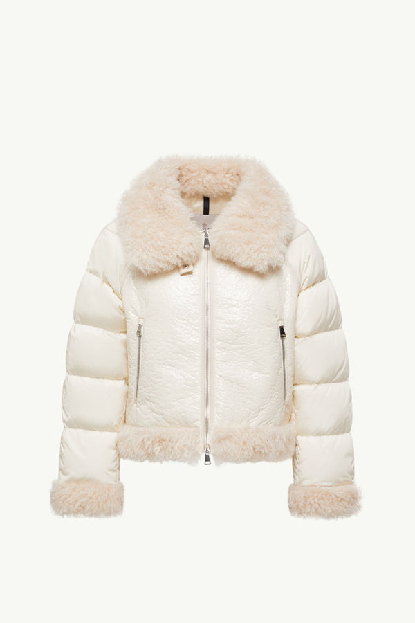 Rubrouk Teddy-Trimmed Short Down Jacket Women White Ivory Moncler 2