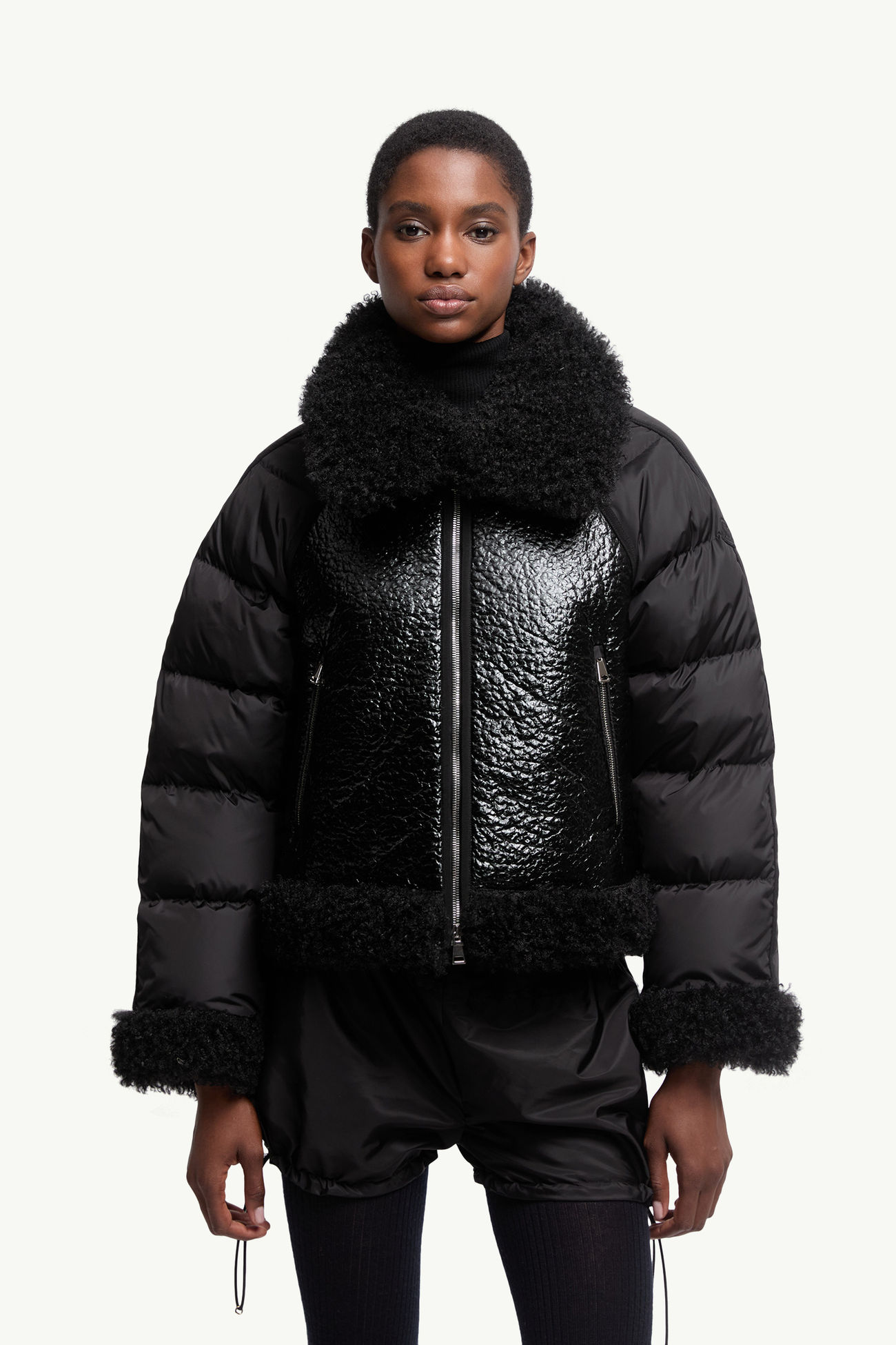 Rubrouk泰迪布飾邊短身羽絨外套 女士 黑色 Moncler 3