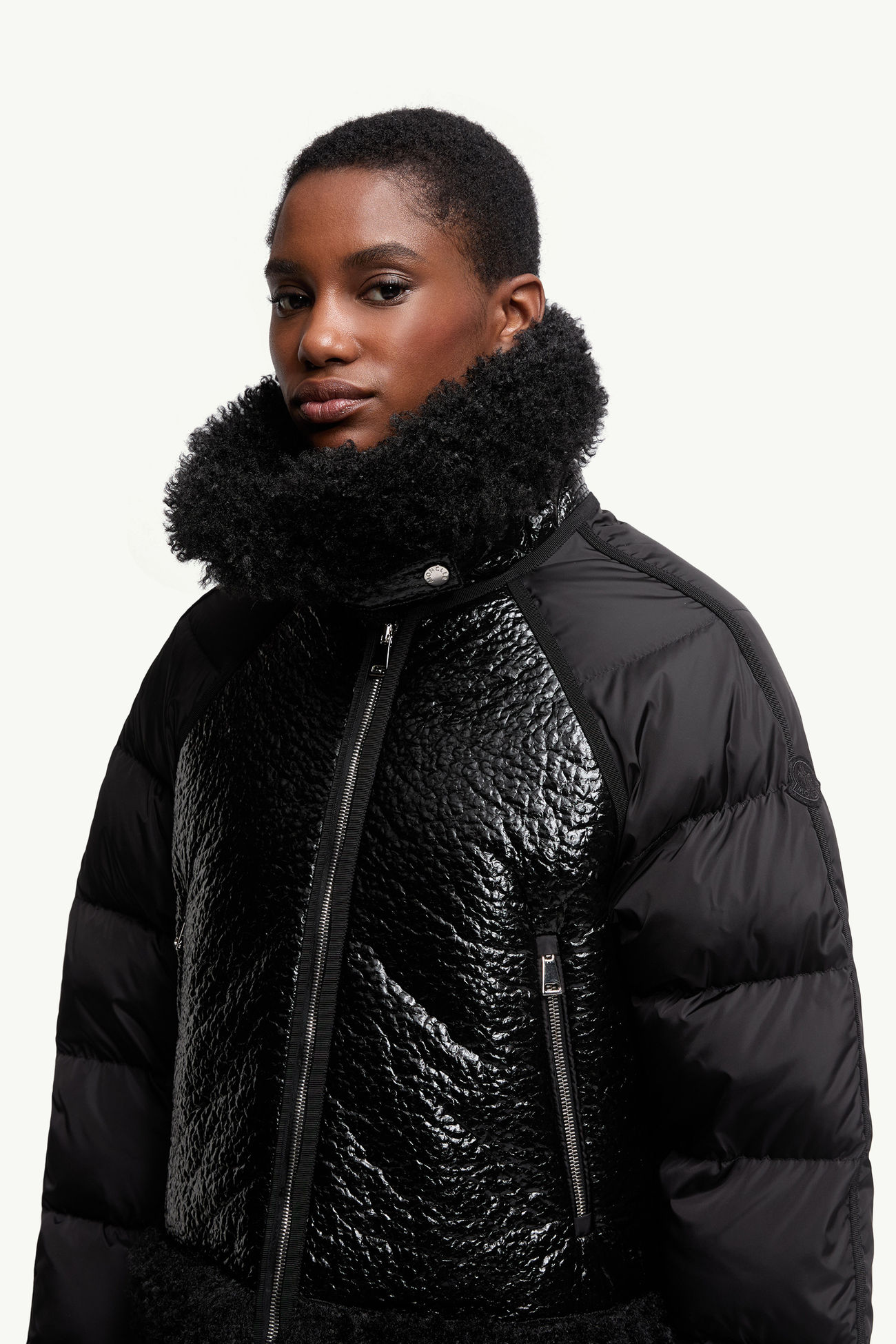 Piumino Corto Rubrouk con Finiture in Teddy Donna Nero Moncler 5