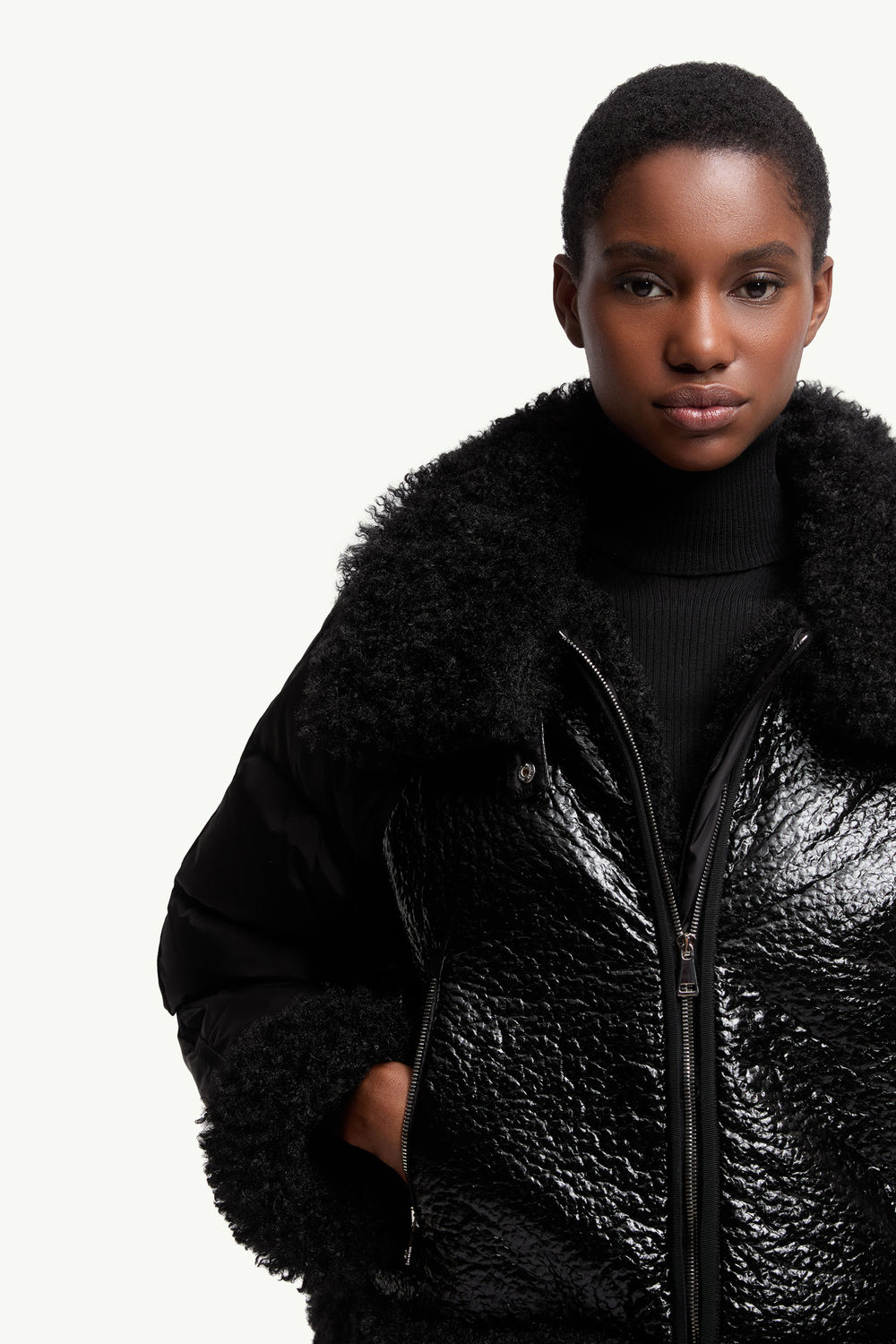 Rubrouk Teddy-Trimmed Short Down Jacket Women Black Moncler 6