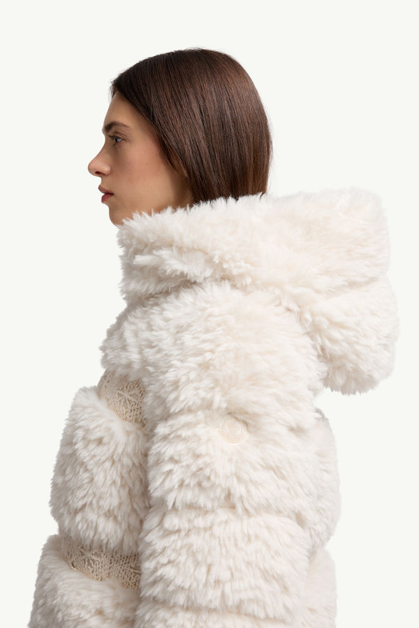 Verie Teddy kurze Daunenjacke mit Kapuze Damen Weiß-Elfenbein Moncler 1