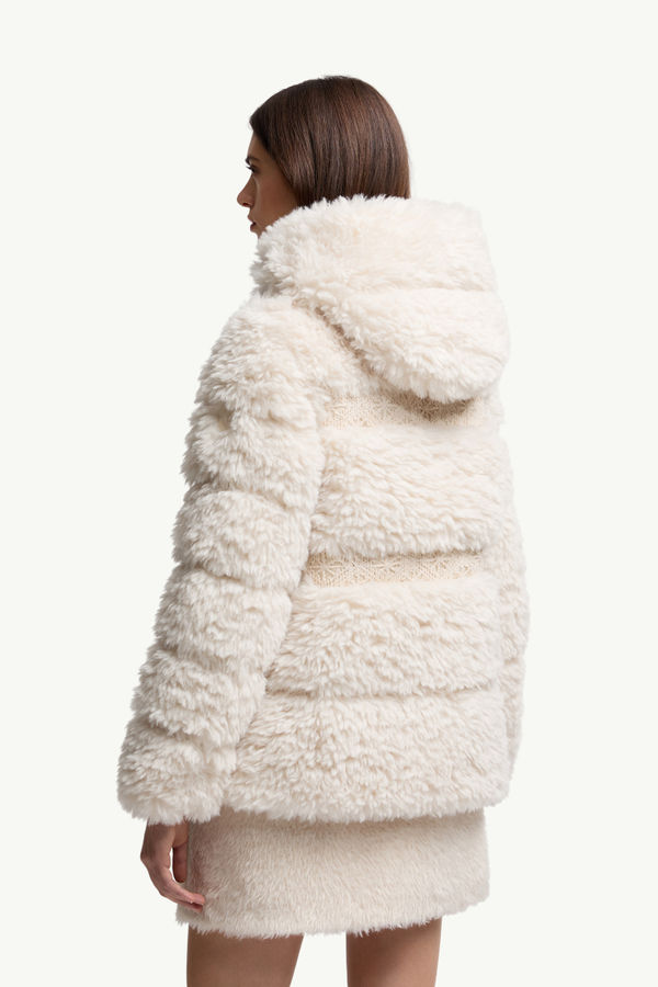 Verie Teddy kurze Daunenjacke mit Kapuze Damen Weiß-Elfenbein Moncler 4