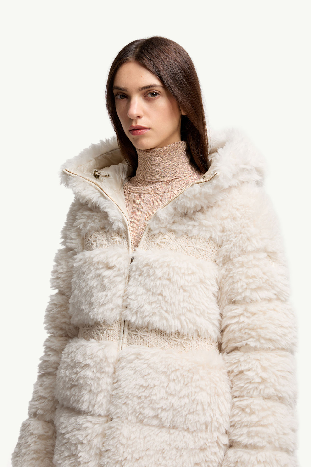 Verie Teddy kurze Daunenjacke mit Kapuze Damen Weiß-Elfenbein Moncler 5