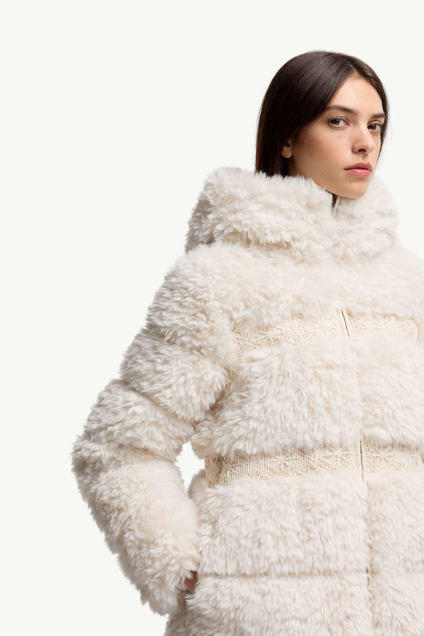 Verie Teddy kurze Daunenjacke mit Kapuze Damen Weiß-Elfenbein Moncler 6