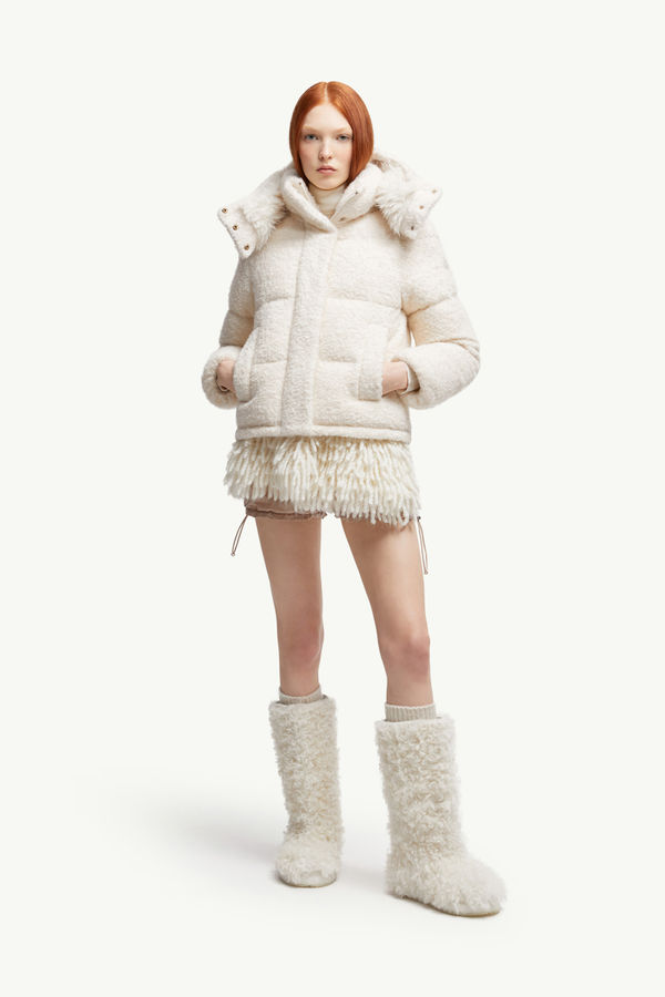 Virieu Bouclé Hooded Short Down Jacket Women White Moncler 0