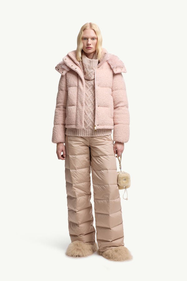 Virieu Bouclé Hooded Short Down Jacket Women Pink Moncler 0