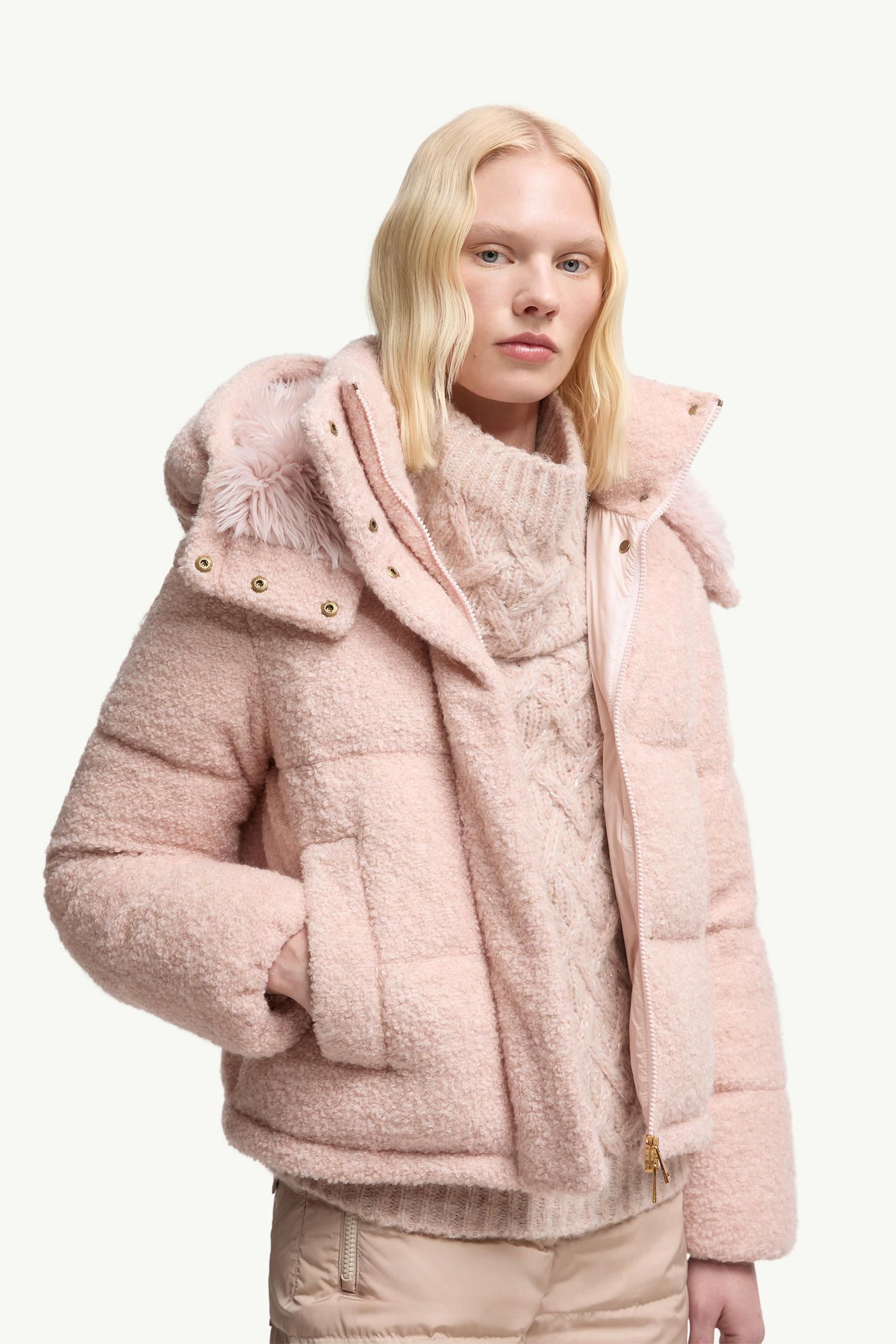 Pink Virieu Bouclé Hooded Short Down Jacket - Short Down Jackets