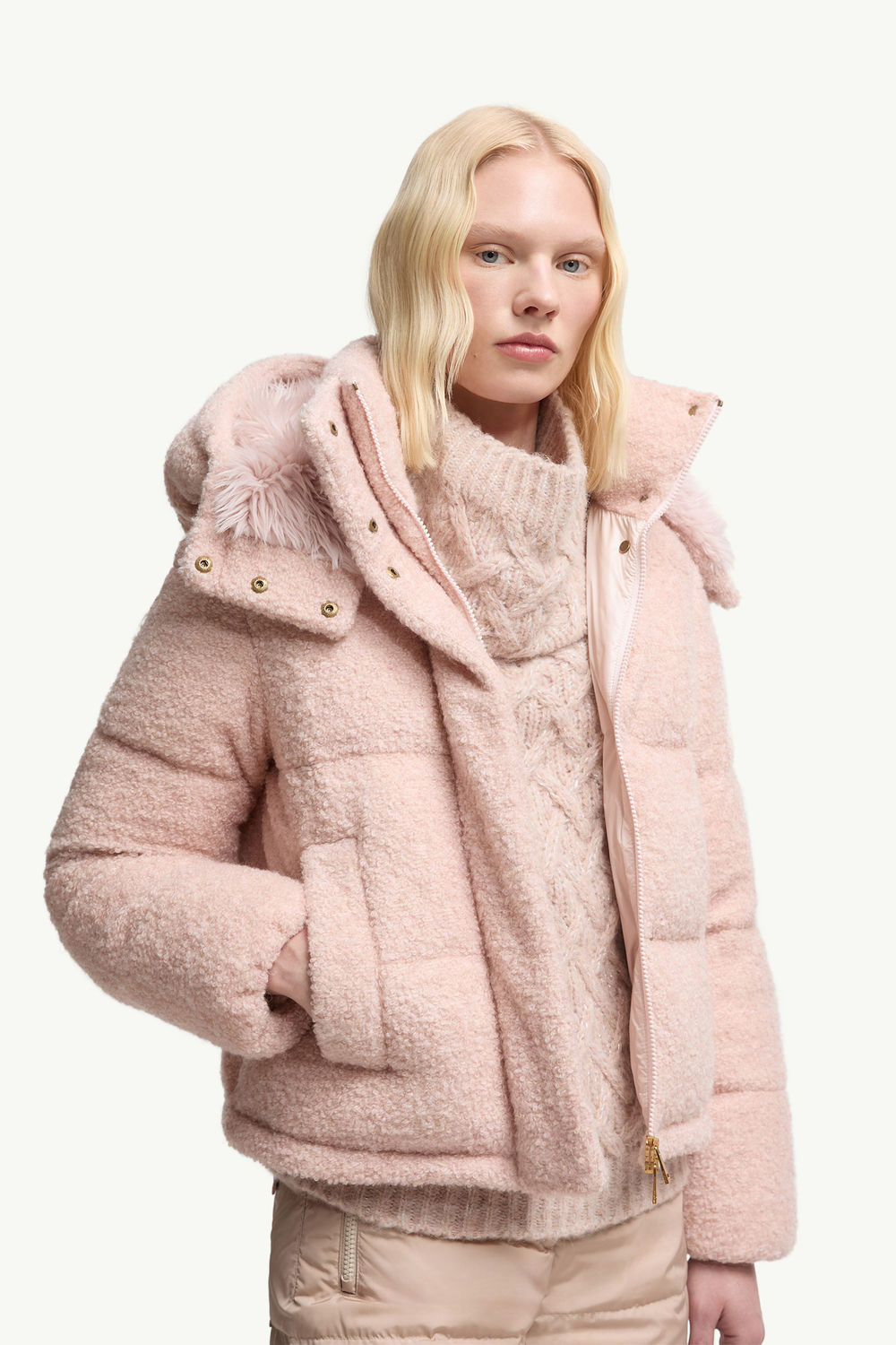 Virieu Bouclé Hooded Short Down Jacket Women Pink Moncler 5