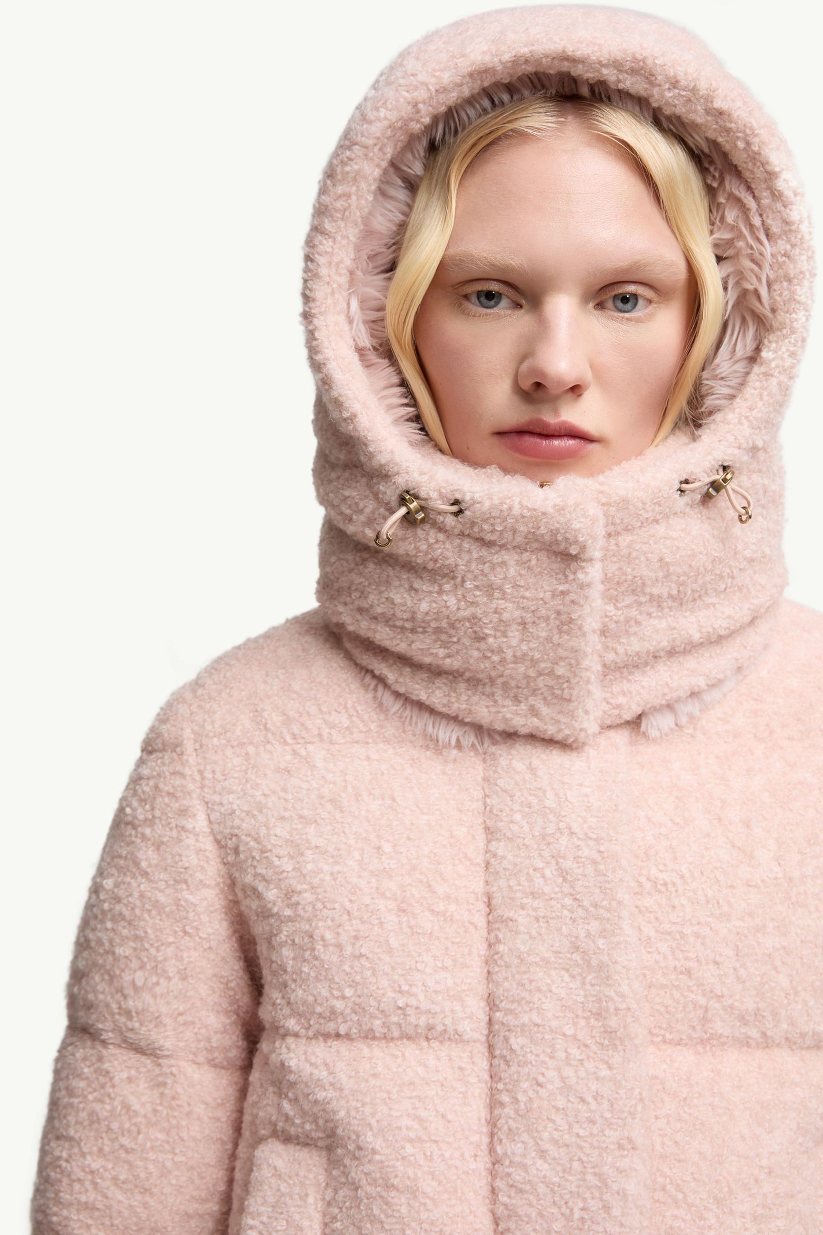 Pink Virieu Bouclé Hooded Short Down Jacket - Short Down Jackets