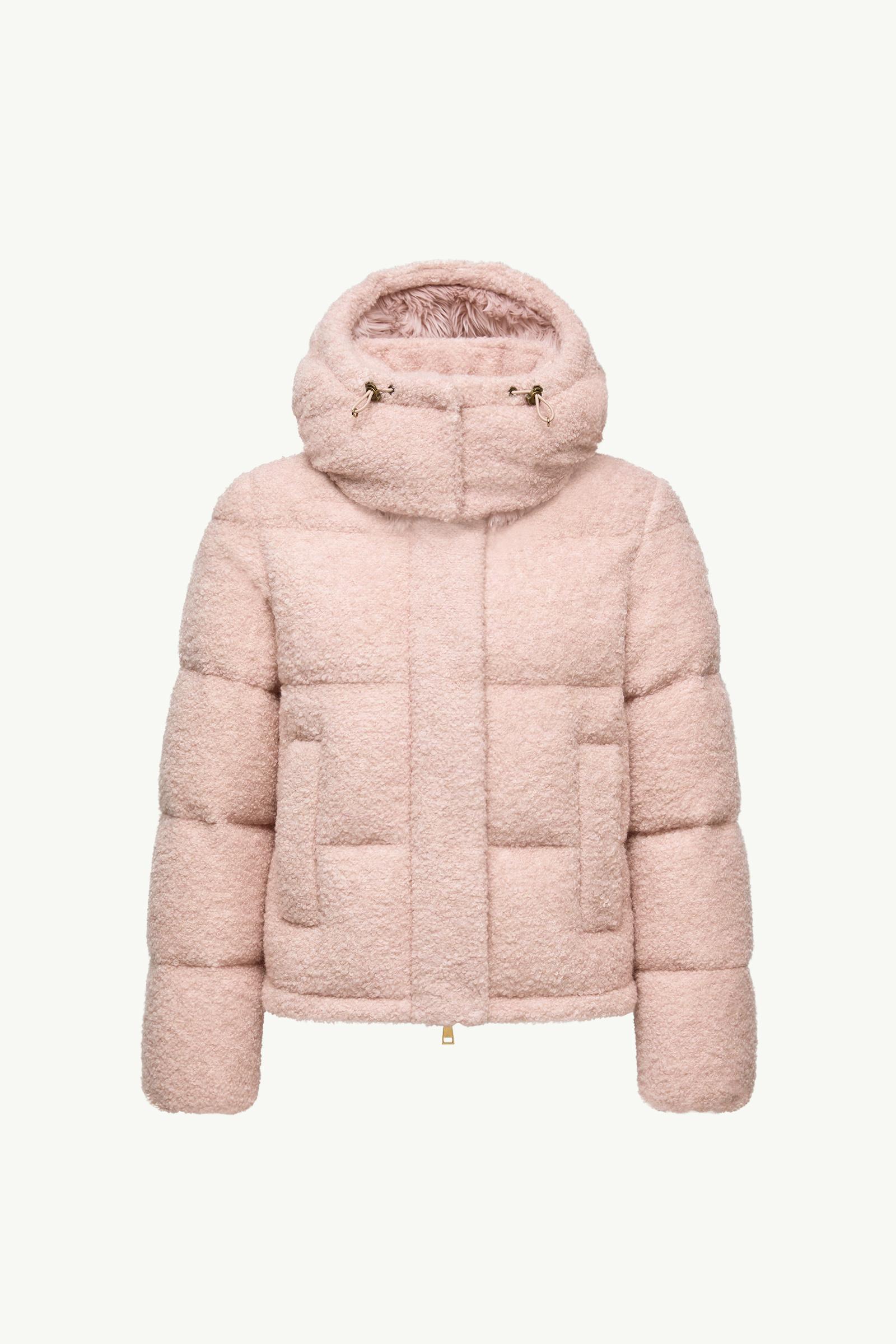 Pink Virieu Bouclé Hooded Short Down Jacket - Short Down Jackets