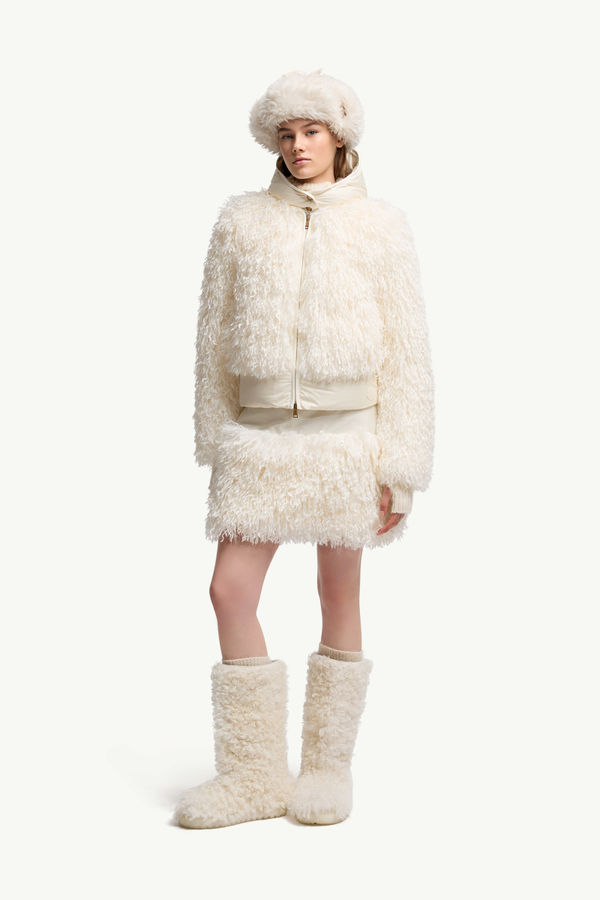 Doudoune courte à capuche Vigiers en teddy Femmes Blanc Ivoire Moncler 0