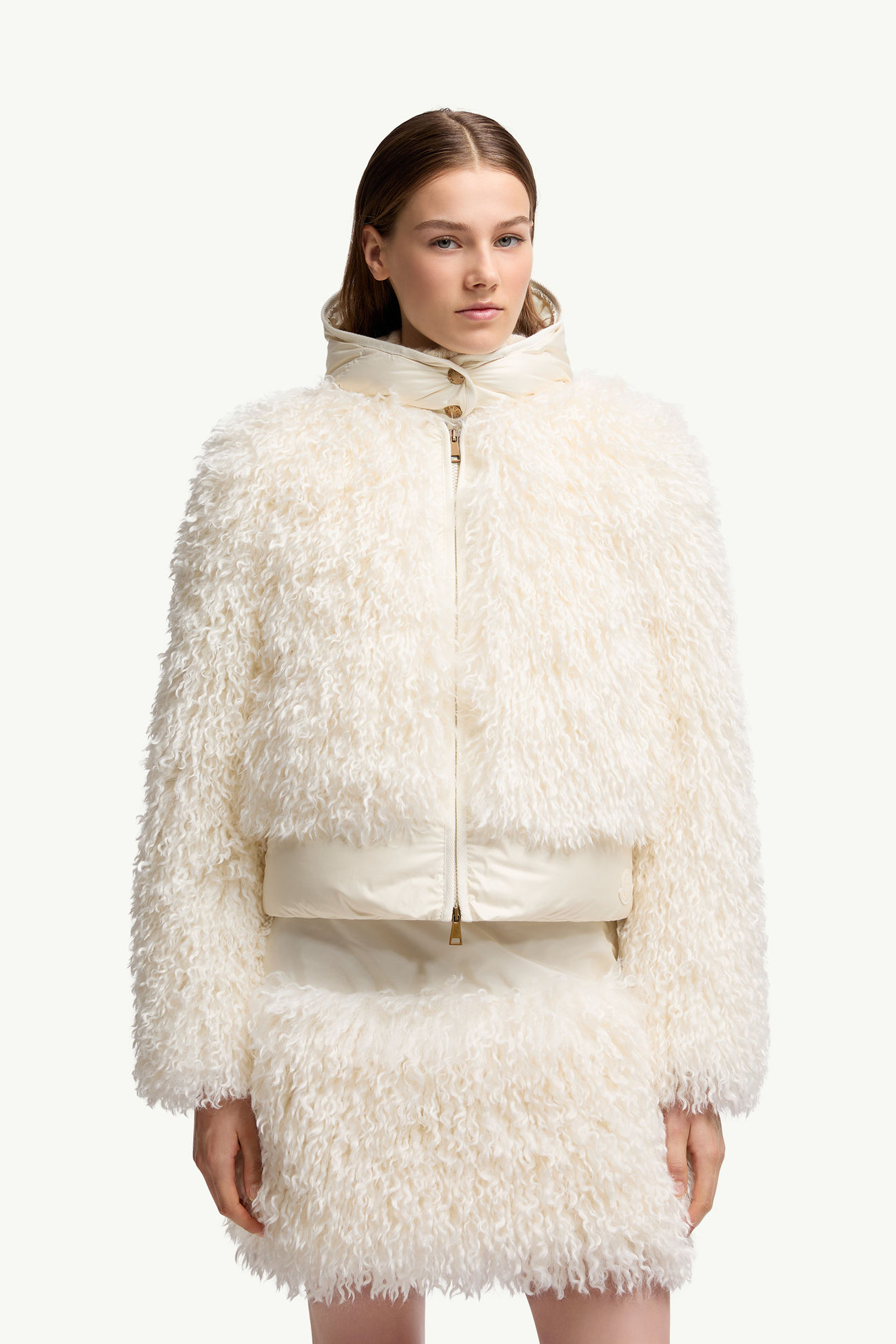 Piumino corto effetto teddy Vigiers con cappuccio Donna Bianco Avorio Moncler 3