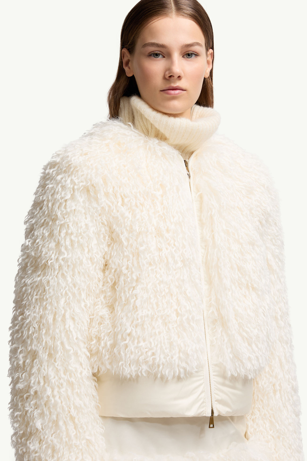 Piumino corto effetto teddy Vigiers con cappuccio Donna Bianco Avorio Moncler 5