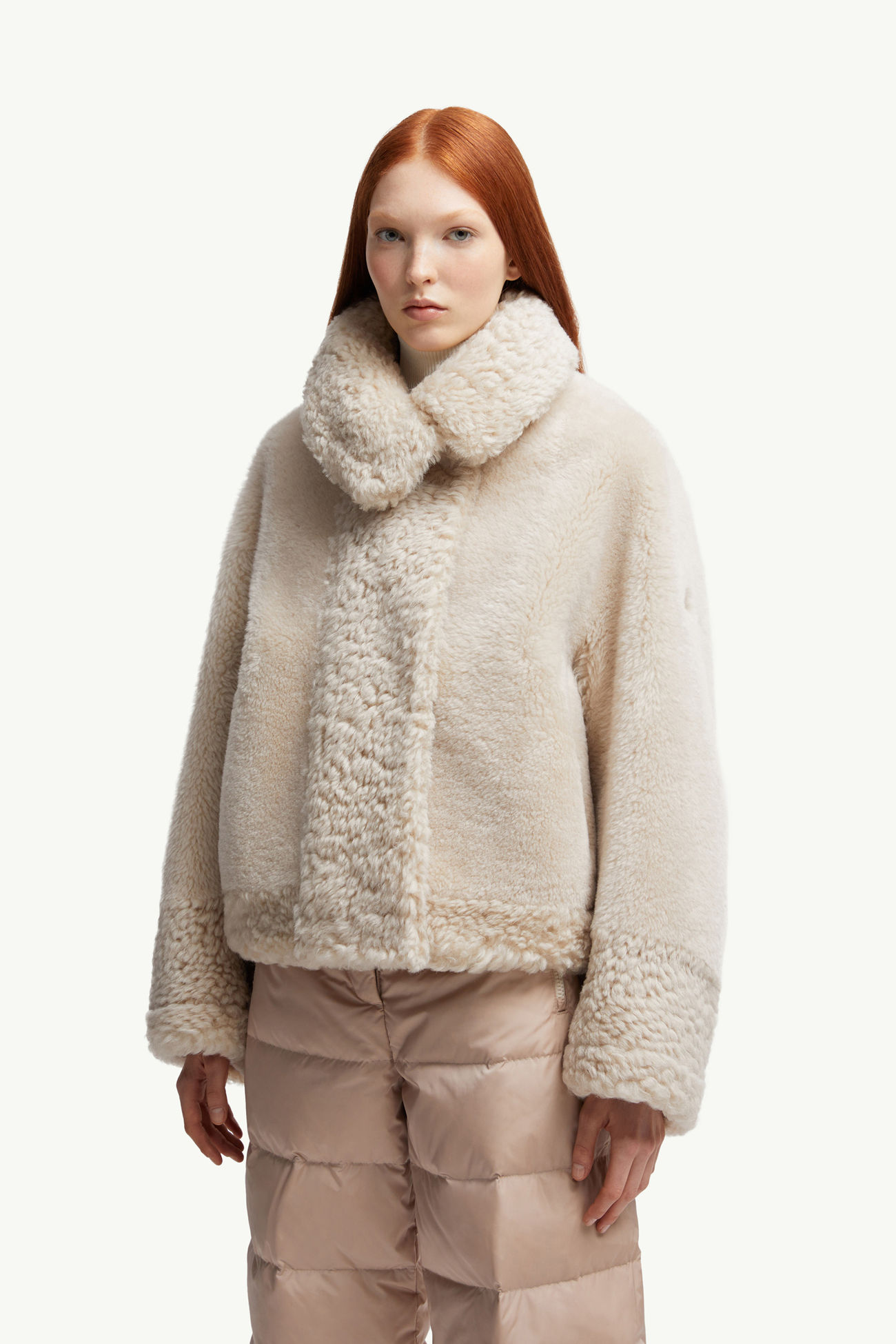 Gobain羔羊毛麂皮短身羽絨外套 女士 米色 Moncler 3