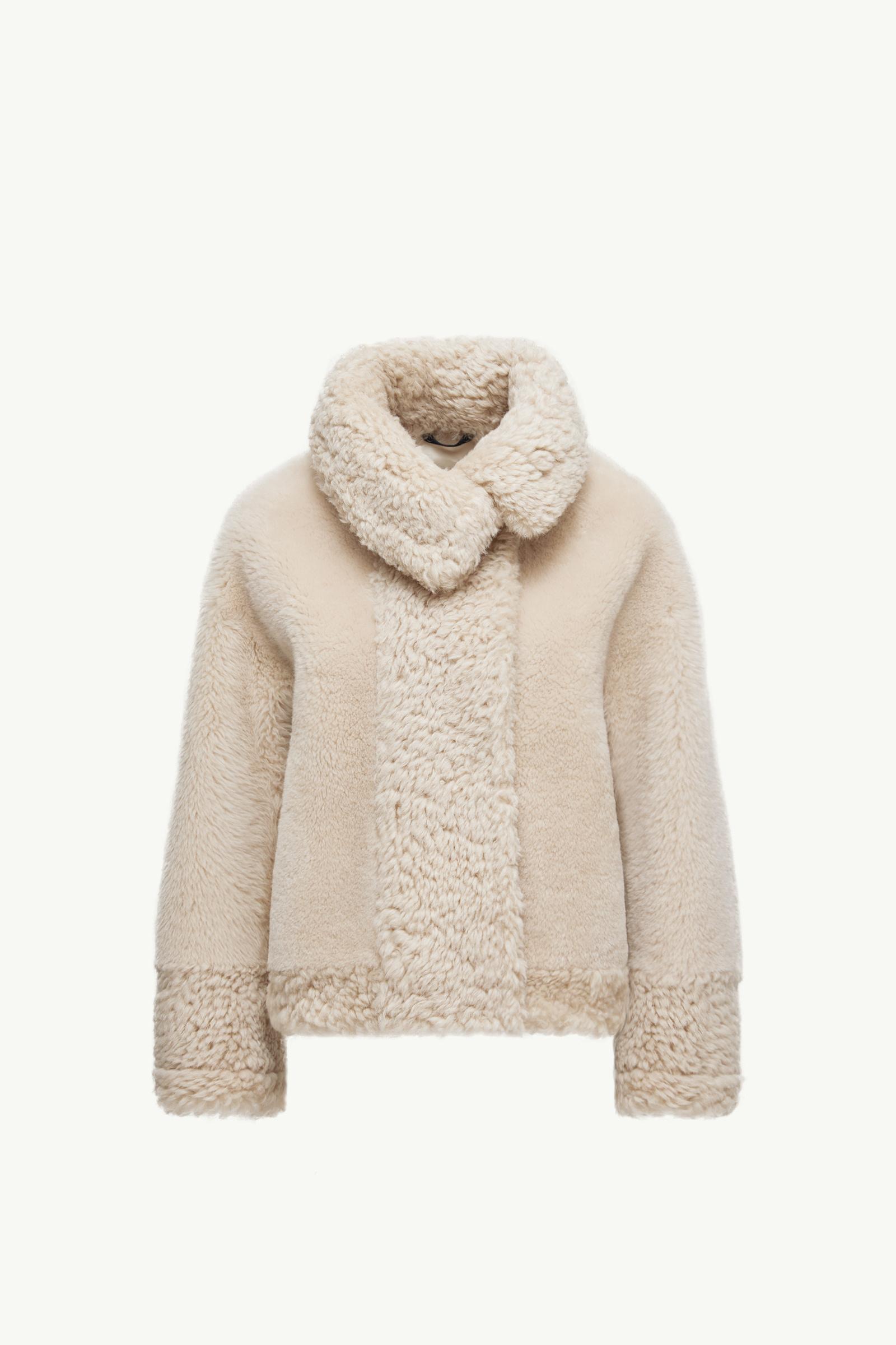 Piumino corto Gobain in pelle scamosciata e shearling Donna Beige Moncler, 1 of 0