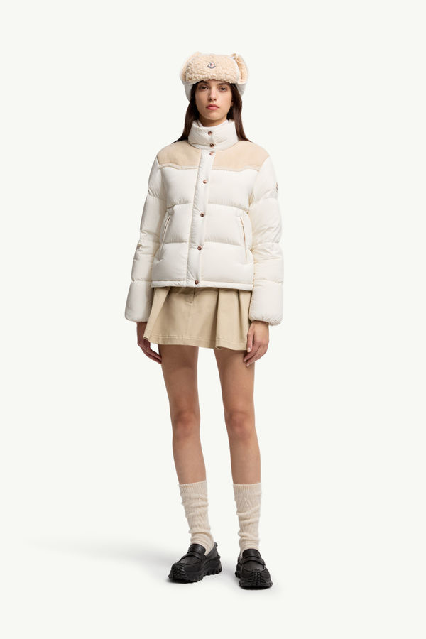 Angelys Suede-Trimmed Short Down Jacket Women White Moncler 0