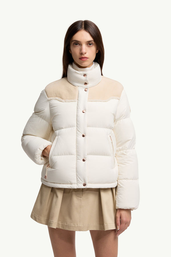 Angelys Suede-Trimmed Short Down Jacket Women White Moncler 3