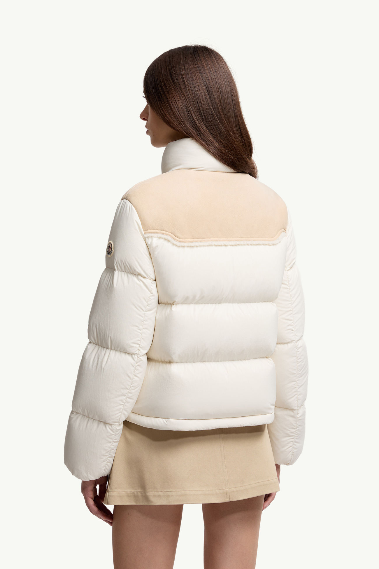 Piumino Corto Angelys con Finiture in Pelle Scamosciata Donna Bianco Moncler 4