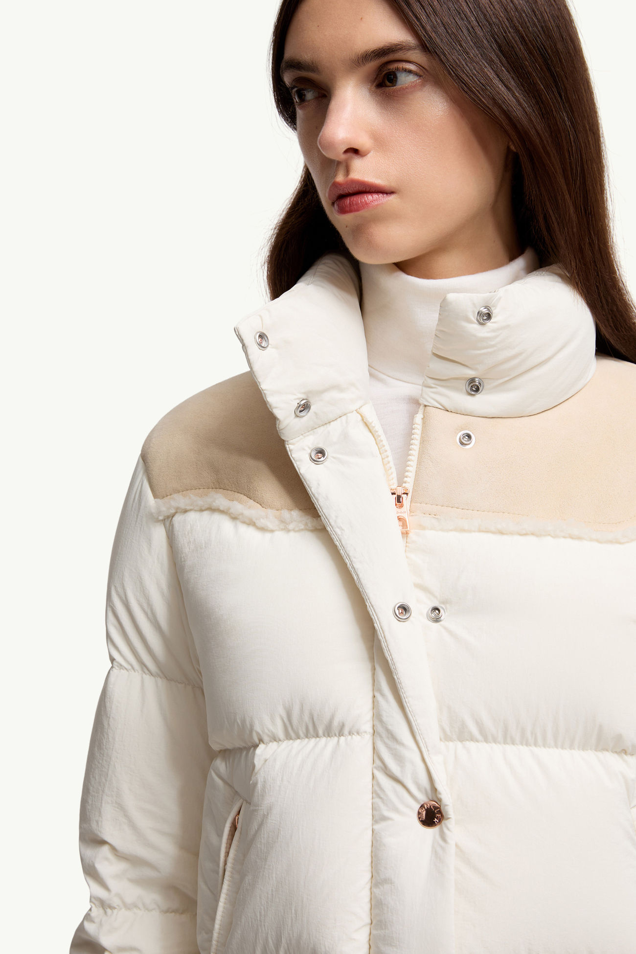 Angelys Suede-Trimmed Short Down Jacket Women White Moncler 5