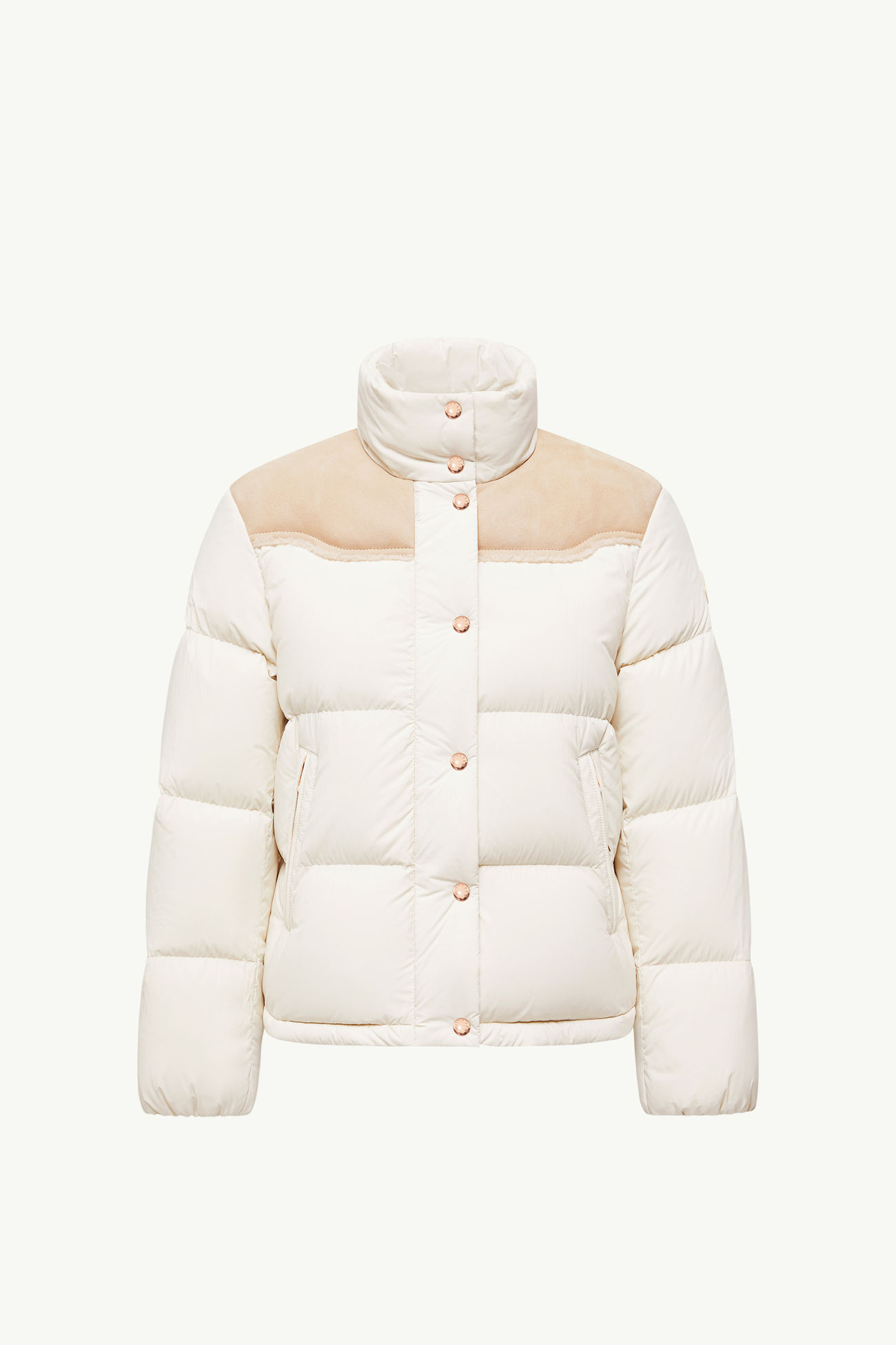 Piumino Corto Angelys con Finiture in Pelle Scamosciata Donna Bianco Moncler 2