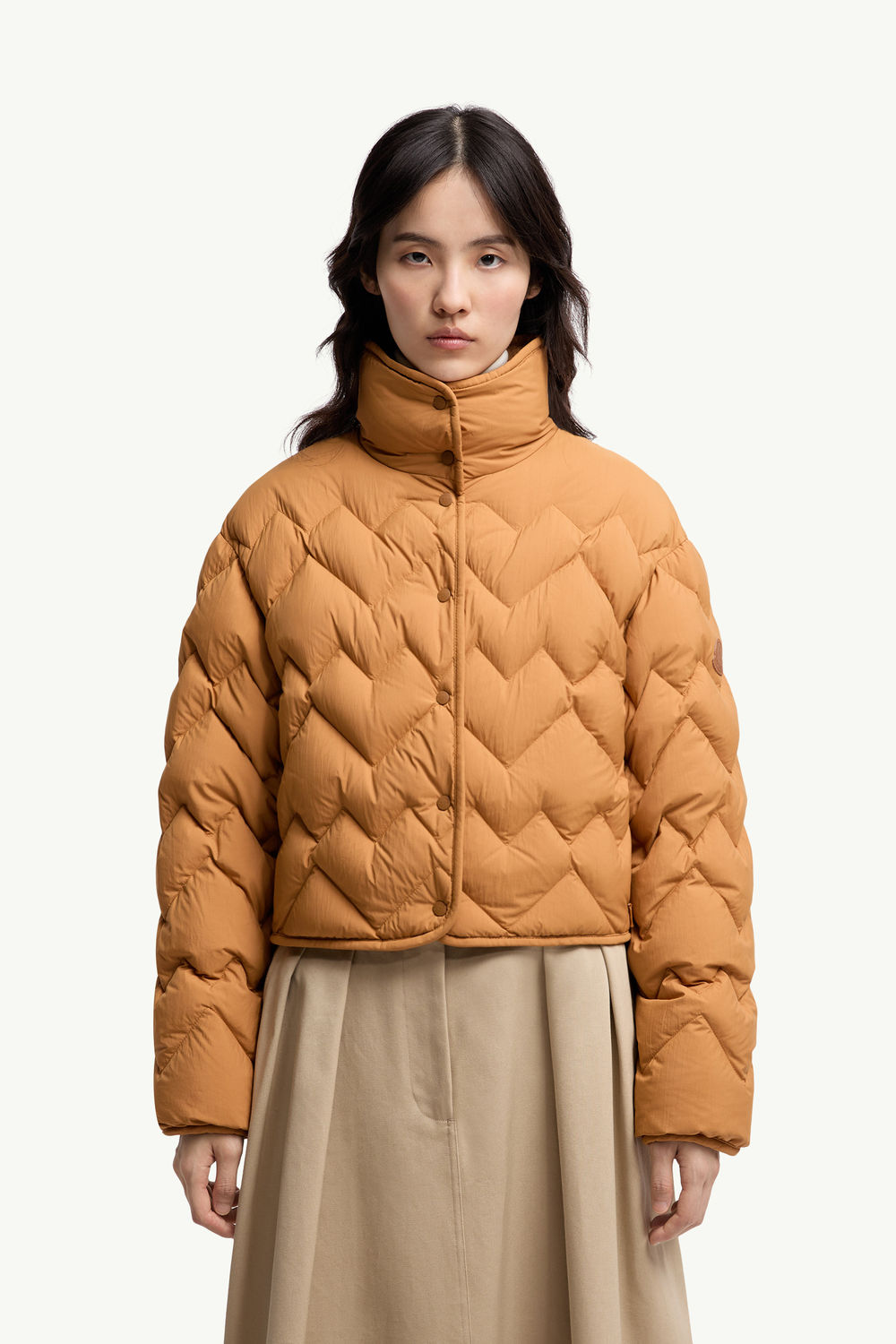 Plumífero corto con acolchado de corazón Senevee Mujer Amarillo Ocre Moncler 3