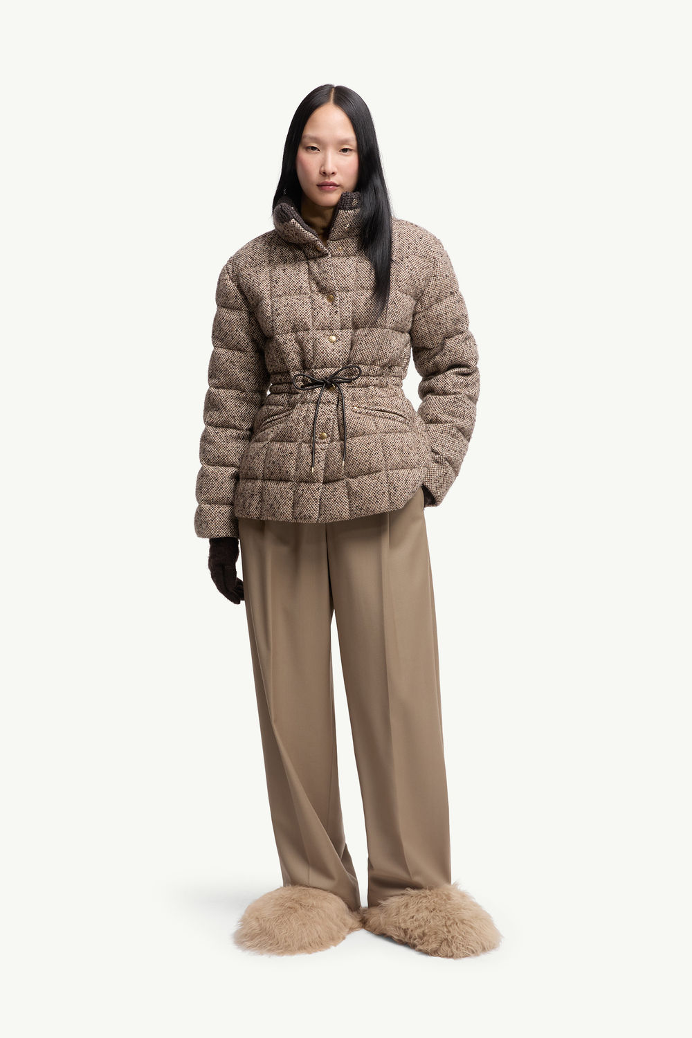 Antigony Wool Blend Short Down Jacket Women Light Brown Moncler 0