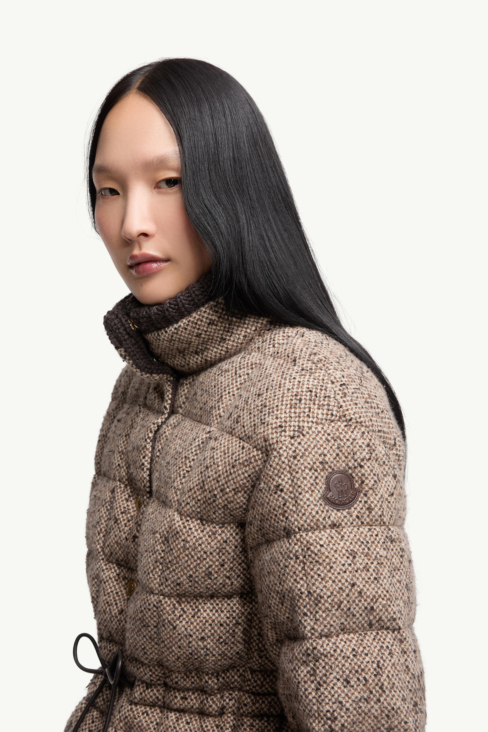 Piumino Corto Antigony in Misto Lana Donna Marrone Chiaro Moncler 1