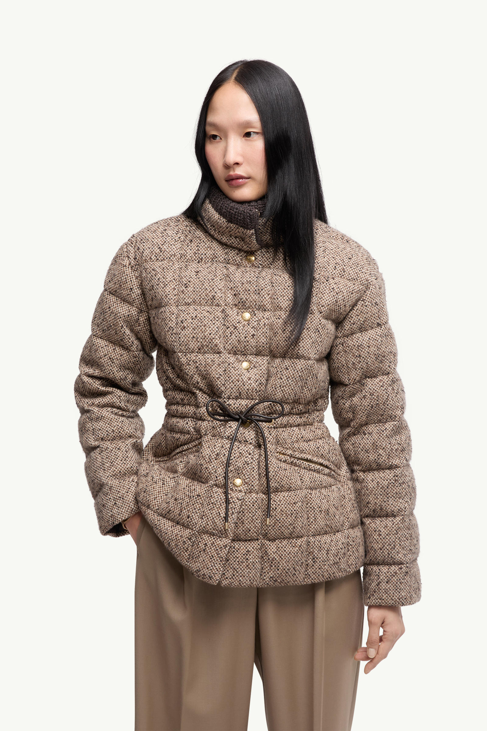 Piumino Corto Antigony in Misto Lana Donna Marrone Chiaro Moncler 3