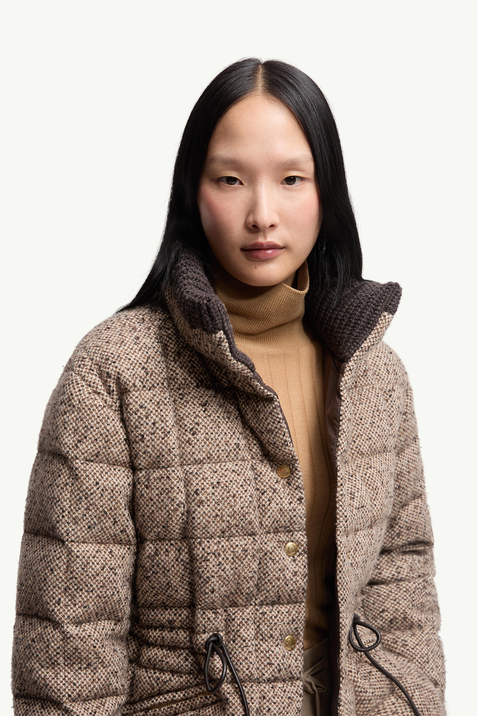 Piumino Corto Antigony in Misto Lana Donna Marrone Chiaro Moncler 5