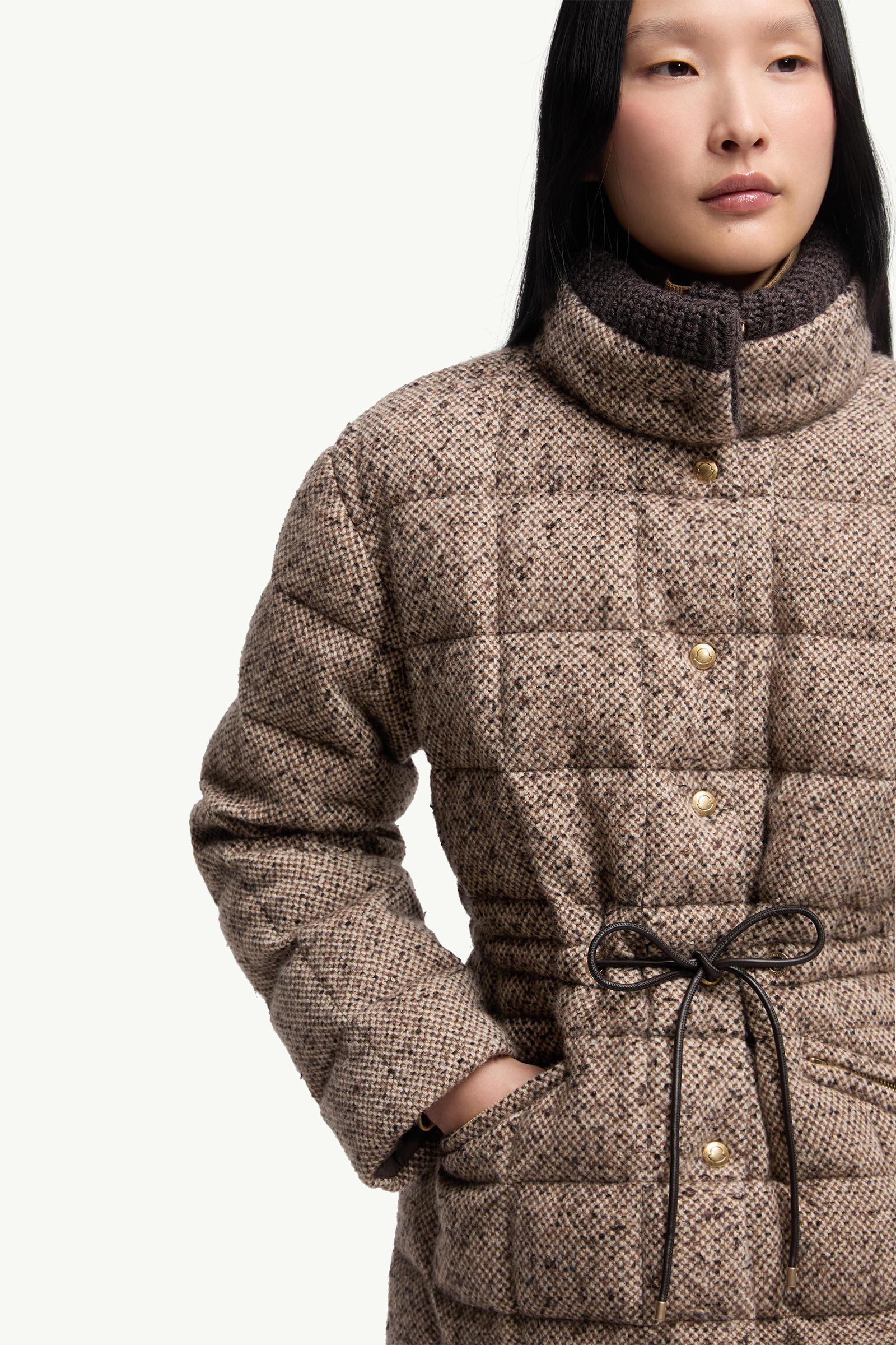 Piumino Corto Antigony in Misto Lana Donna Marrone Chiaro Moncler 6