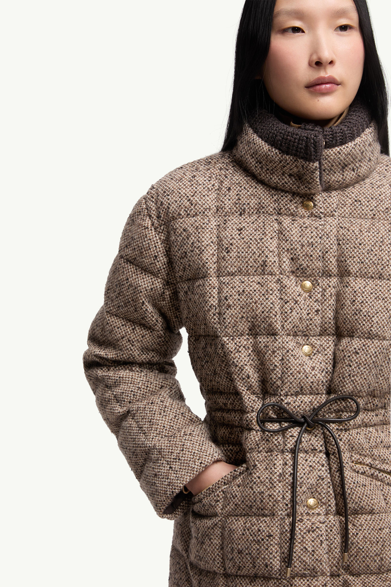 Plumífero corto de mezcla de lana Antigony Mujer Marrón claro Moncler 6