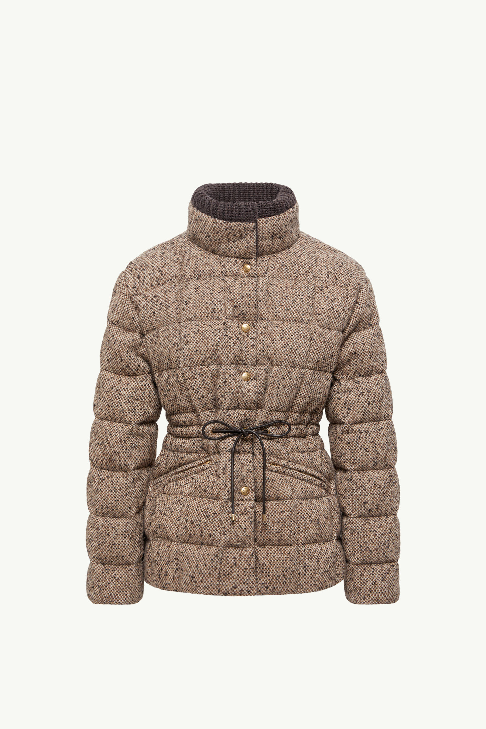 Piumino Corto Antigony in Misto Lana Donna Marrone Chiaro Moncler 2