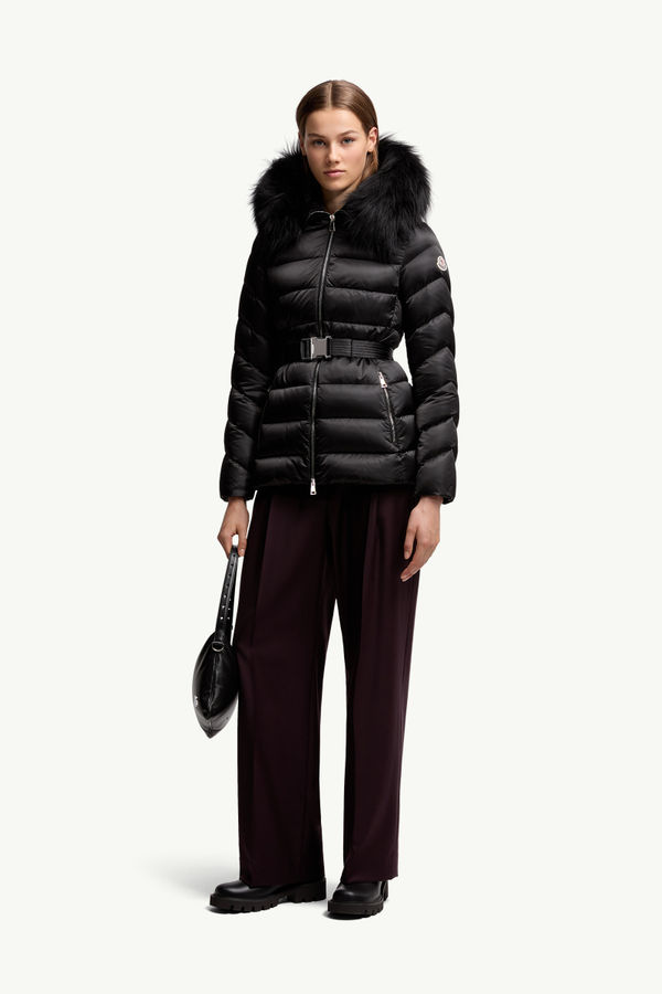 Cupidone Hooded Shearling-Trimmed Short Down Jacket Women Black Moncler 0