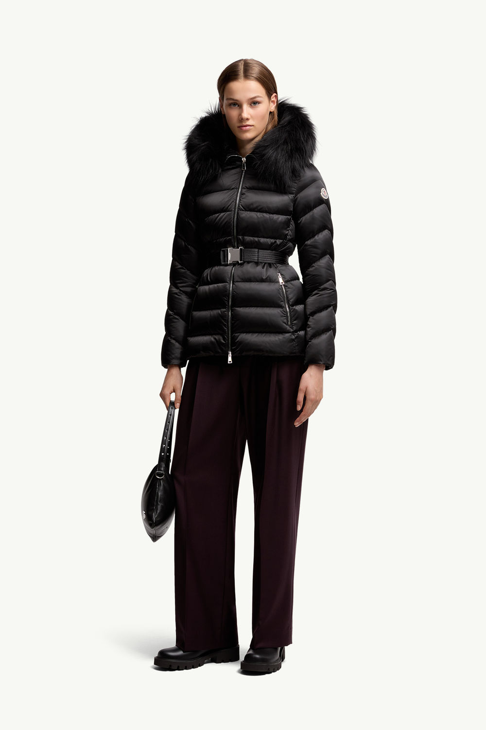 Cupidone kurze Daunenjacke mit Kapuze und Shearling-Besatz Damen Schwarz Moncler 0