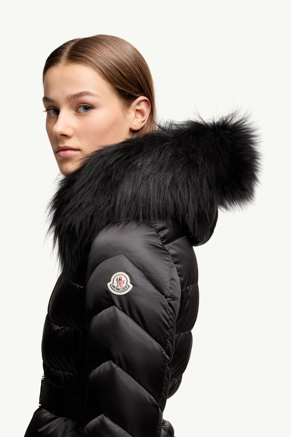 Cupidone Hooded Shearling-Trimmed Short Down Jacket Women Black Moncler 1