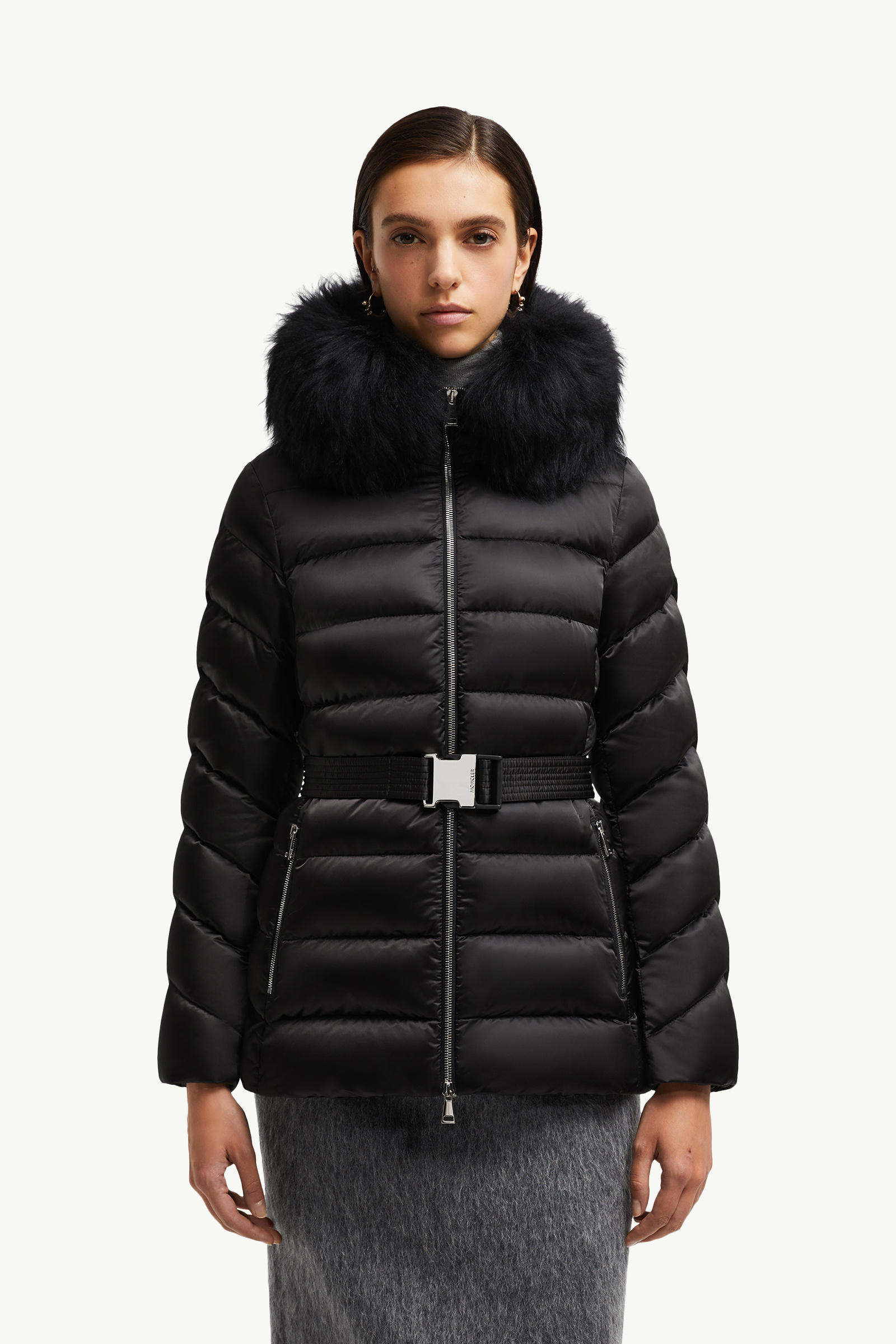 Cupidone Hooded Shearling-Trimmed Short Down Jacket Women Black Moncler 3