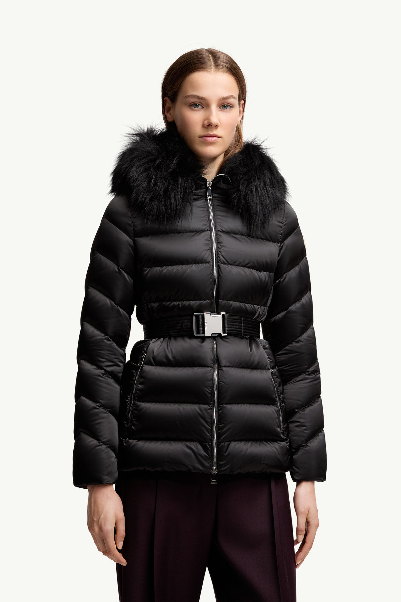 Cupidone女士连帽羊毛饰边短款羽绒夹克外套 女士 黑色 Moncler 3
