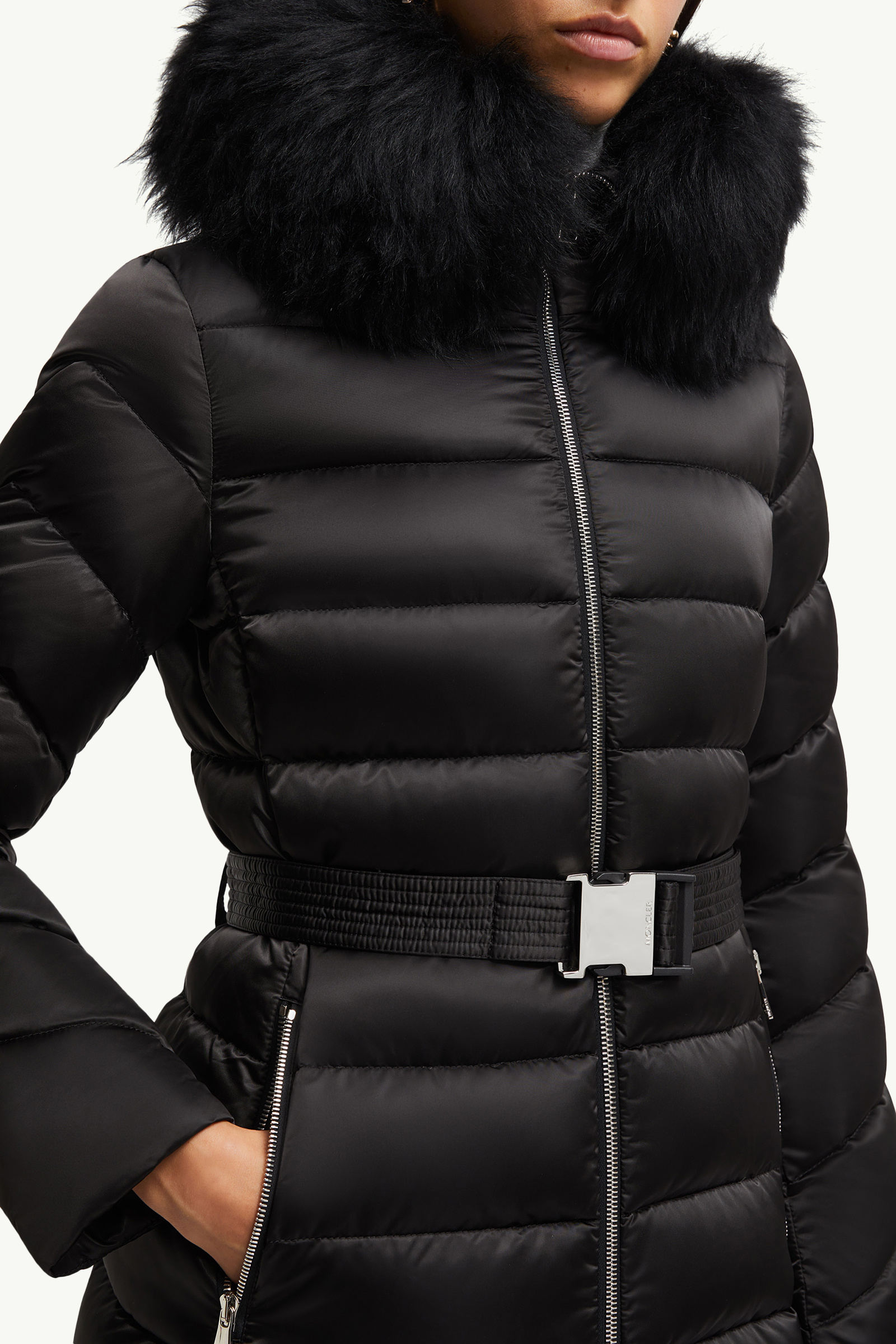 Cupidone Hooded Shearling-Trimmed Short Down Jacket Women Black Moncler 5