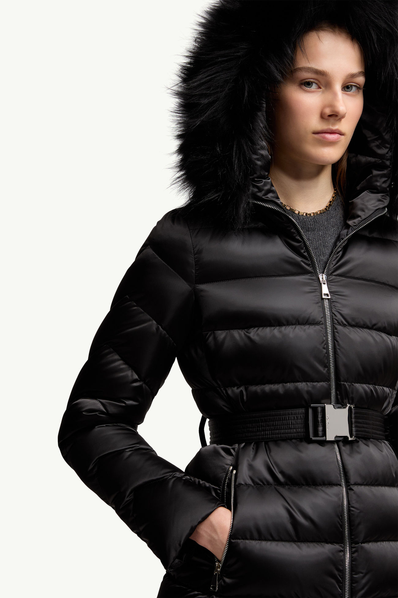 Cupidone連帽羔羊毛飾邊短身羽絨外套 女士 黑色 Moncler 6