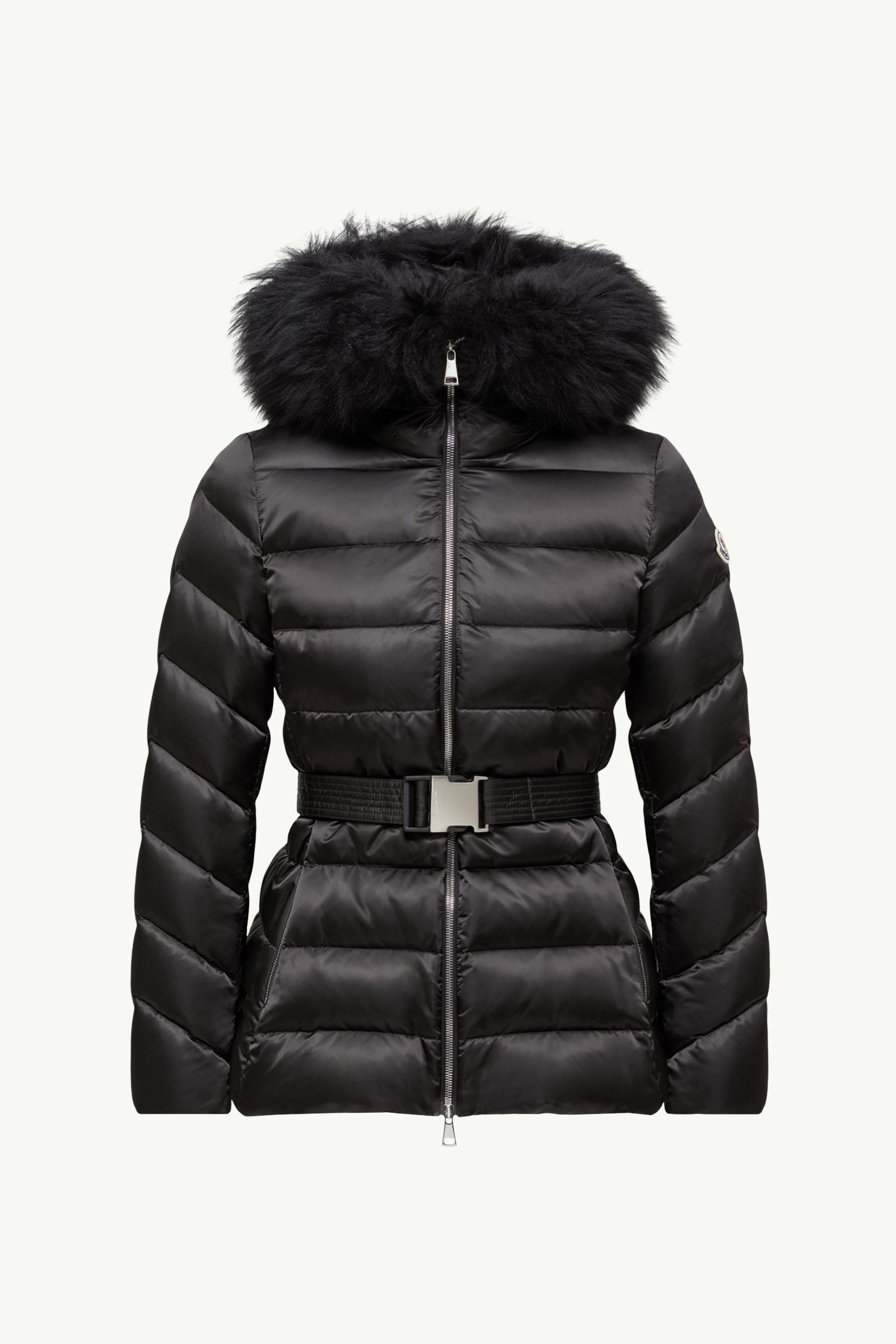 モンクレール ファー ダウン 黒 キュピドン 0 Cupidone ブラック Black Cupidone Hooded Shearling-Trimmed Short Down Jacket - Short